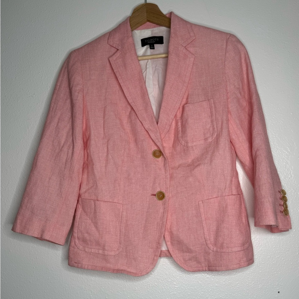 Talbots Soft Pink Linen-Blend Tailored Blazer size 2 NWOT - Picture 2 of 12